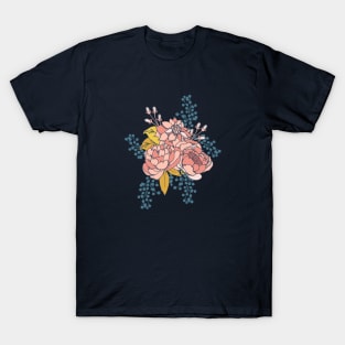 Moody Florals - Coral + Blue T-Shirt